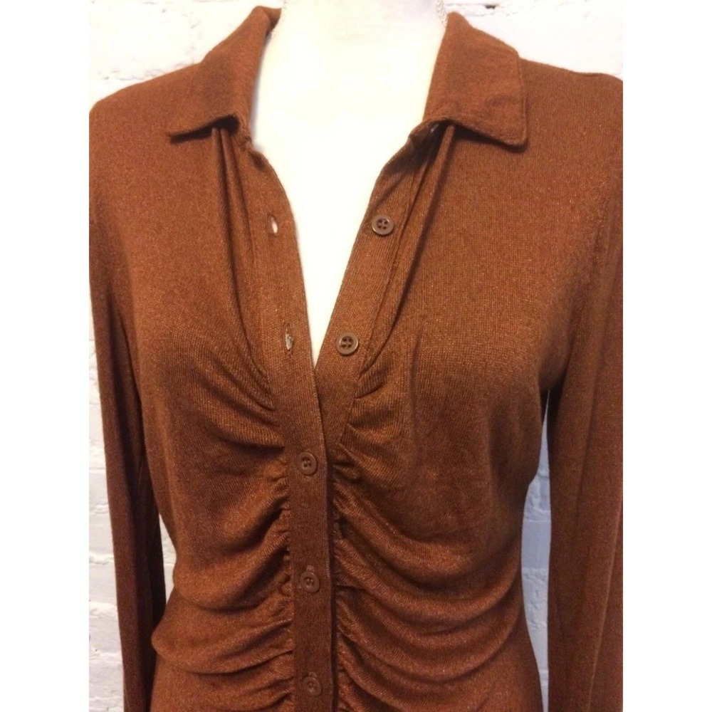 L*Space Rust Brown Ruched Button Down Long Sleeve Shirt Dress Size XS